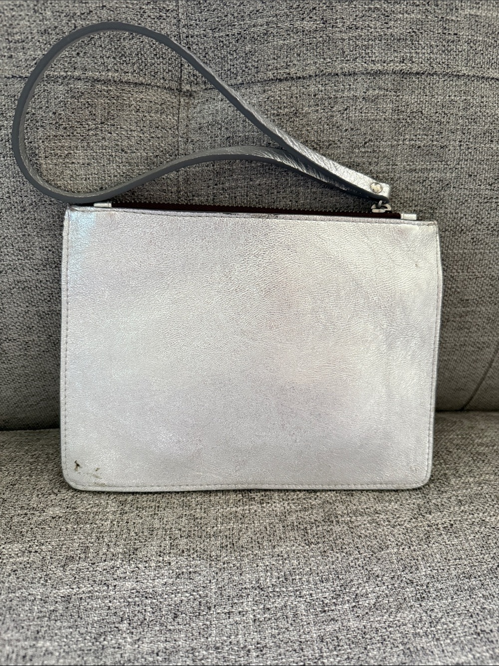 Silver Leather Wristlet Clutch - Women Bags